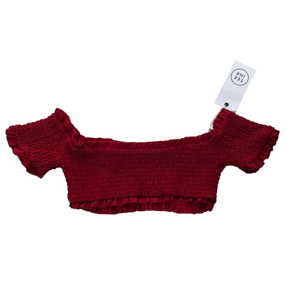 Tee Ink Womens Sz 2 Red Mulberry Smocked Off The Shoulder Bikini Swim Tarrow Top